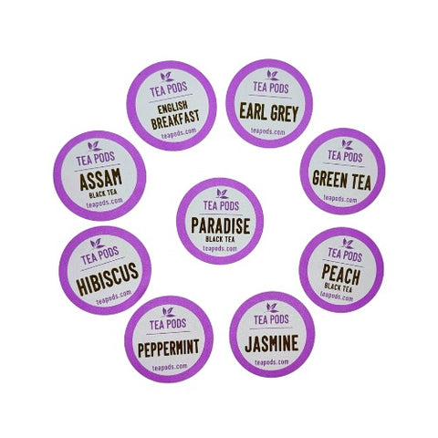 Assorted tea pods variety pack with black green and herbal teas compatible with K-Cup brewers