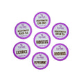 Assorted decaf tea pods compatible with K-Cup brewing systems including black tea green tea peppermint rooibos and hibiscus