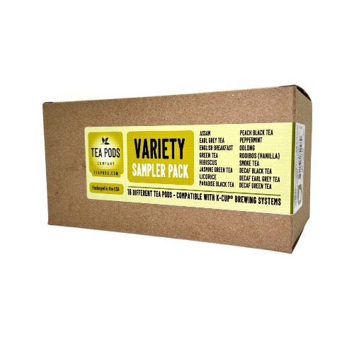 Tea Variety Sampler Pack box with 16 tea pods compatible with K-Cup brewing systems
